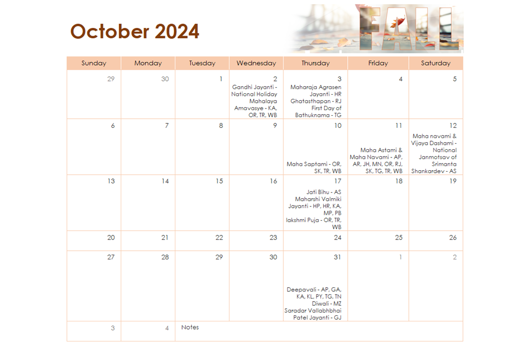 List of Important days in October 2024 English Calendar